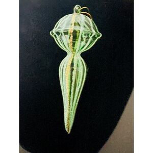 Christmas ornament green clear glass spiral ball finial icicle 8" tall